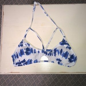 Blue and white swimsuit top